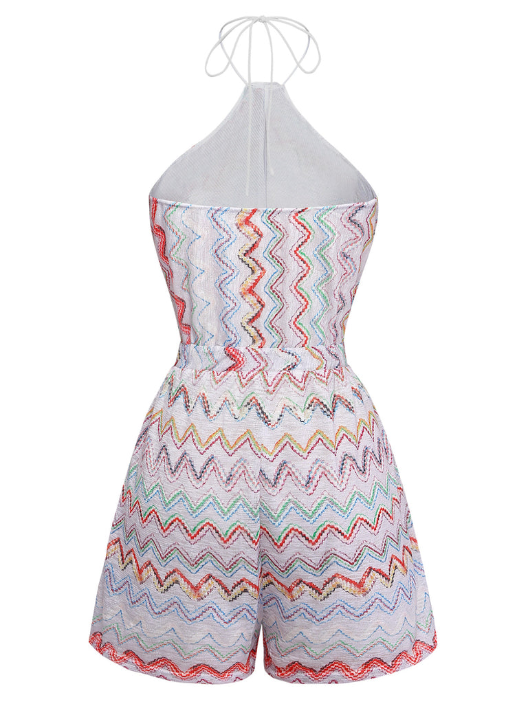 Multicolore Vague Rayé Sans Manches Combishort Années 1960 3