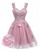 Robe courte rose à paillettes et papillons années 60