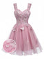 Robe courte rose à paillettes et papillons années 60