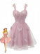 Robe courte rose à paillettes et papillons années 60
