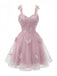 Robe courte rose à paillettes et papillons années 60