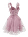 Robe courte rose à paillettes et papillons années 60
