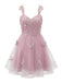 Robe courte rose à paillettes et papillons années 60