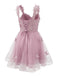 Robe courte rose à paillettes et papillons années 60