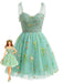 Robe tutu tulle brodée fleurs vertes années 1960