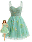 Robe tutu tulle brodée fleurs vertes années 1960