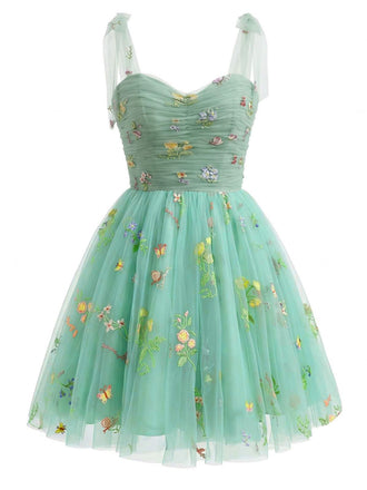 Robe tutu tulle brodée fleurs vertes années 1960