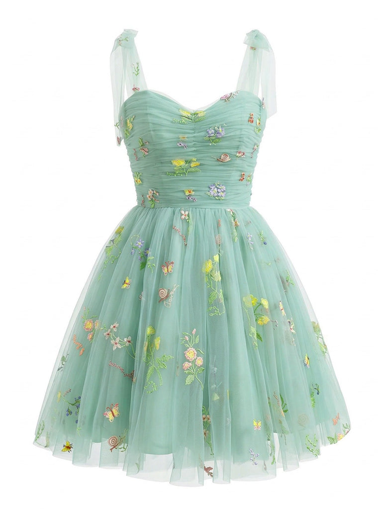 Robe tutu tulle brodée fleurs vertes années 1960
