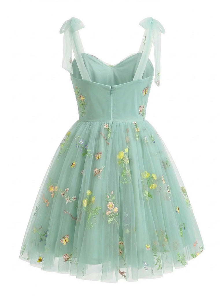 Robe tutu tulle brodée fleurs vertes années 1960