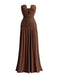 Robe longue décolleté V profond détails drapés sans bretelles et dotée d'une fente haute années 70
