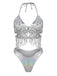 Argent Holographique Sequin Franges Ensemble Bikini & Cache-Maillot Années 1970 5