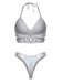 Argent Holographique Sequin Franges Ensemble Bikini & Cache-Maillot Années 1970 6
