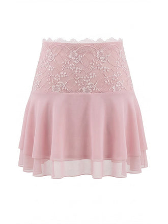 Rose Dentelle Brodé Mini Jupe Années 1980