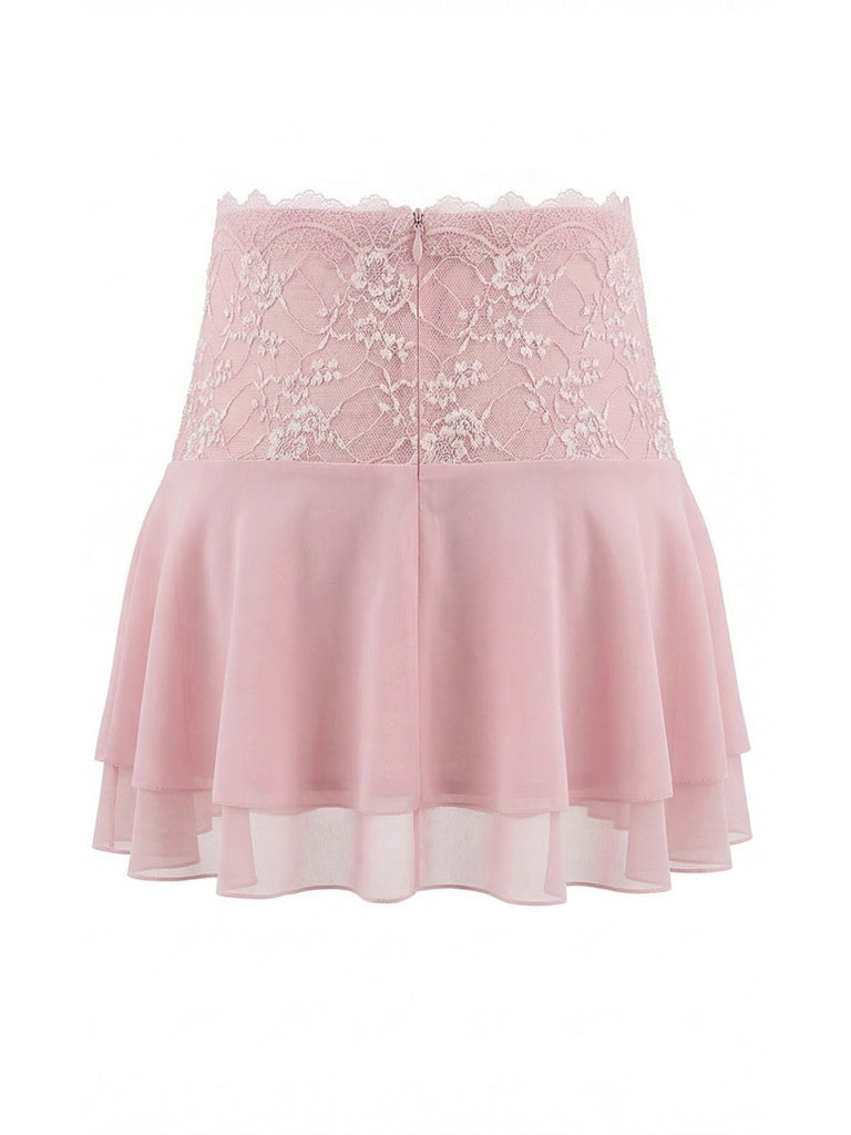 Rose Dentelle Brodé Mini Jupe Années 1980 2