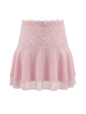 Rose Dentelle Brodé Mini Jupe Années 1980 2