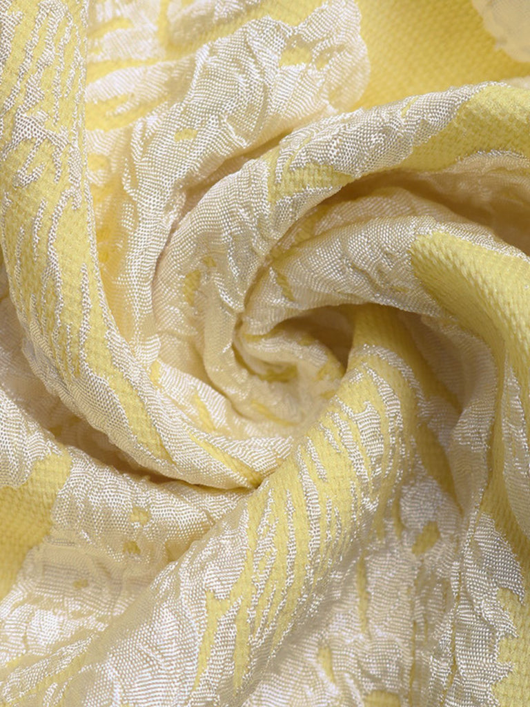 Jaune Floral Jacquard Texturé Bretelles Fines Robe Midi Années 1950 6