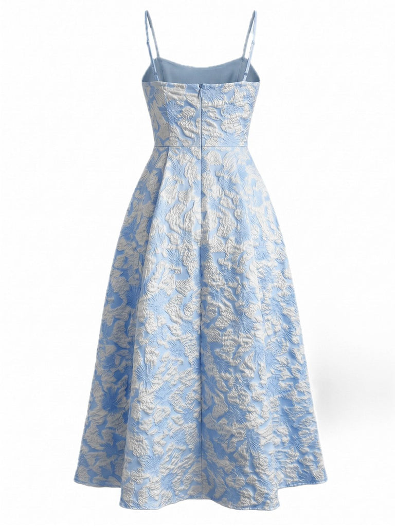 Robe midi rose fines bretelles floral années 1950