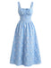 Robe Bleue Col Carré Taille Empire en Jacquard Froncé Années '40 4