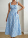 Robe Bleue Col Carré Taille Empire en Jacquard Froncé Années '40 2