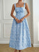 Robe Bleue Col Carré Taille Empire en Jacquard Froncé Années '40 3