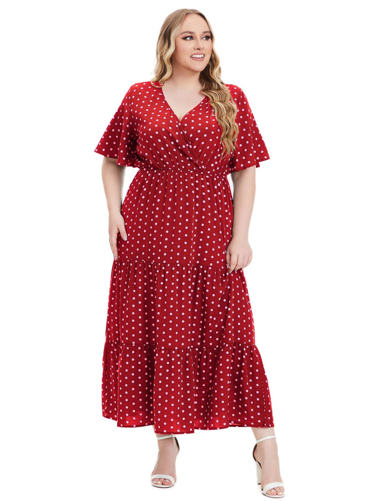 [Grande Taille] à Pois Col V Manches Courtes Robe Longue Années 1940 8