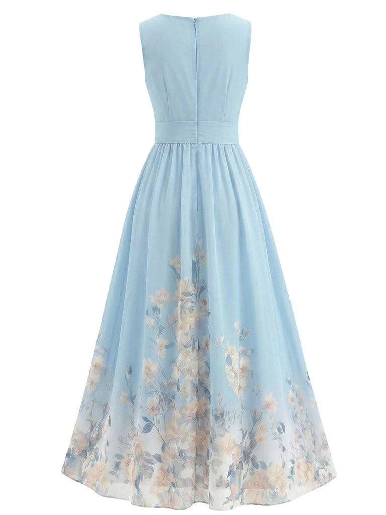 Robe Midi Sans Manches Col V à Fleurs Années '40 2