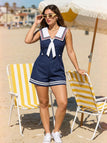 [Prévente] Combishort Sailor Collar Rayé Button Marine Années 1930 2