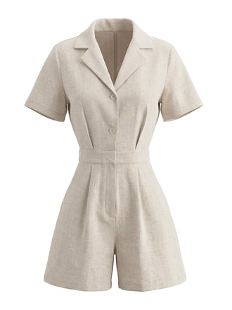 Combishort Uni à Revers avec Poches Beige années 50 2