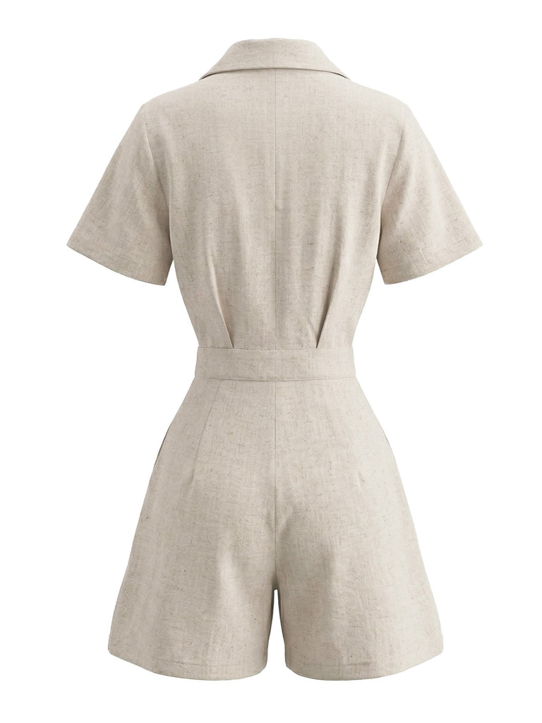 Combishort Uni à Revers avec Poches Beige années 50 3