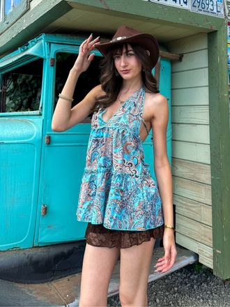 Robe Mini Bohème Col V Profond Années 1970