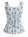 Tops Bleu Floral Imprimé Col Carré Sans Manches PéPrune Années 1950 3