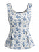Tops Bleu Floral Imprimé Col Carré Sans Manches PéPrune Années 1950 2