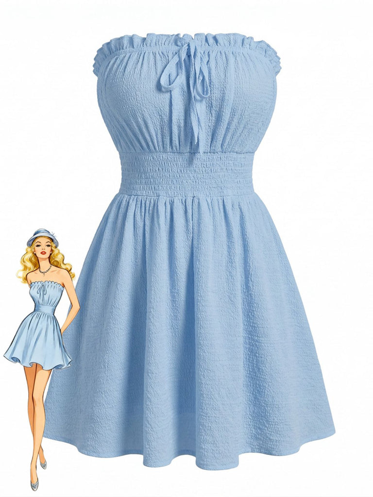 Mini-robe bustier unie bleue années 1940