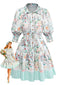 Robe chemise verte manches bouffantes côtier années 70