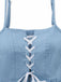 Robe Corset à Bretelles Spaghetti Denim Ourlet Dentelle Bleue Années 1980 4