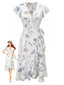 Robe Blanche Col V à Manches Volantées Florale Années 1940