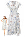 Robe Blanche Col V à Manches Volantées Florale Années 1940