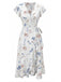 Robe Blanche Col V à Manches Volantées Florale Années 1940