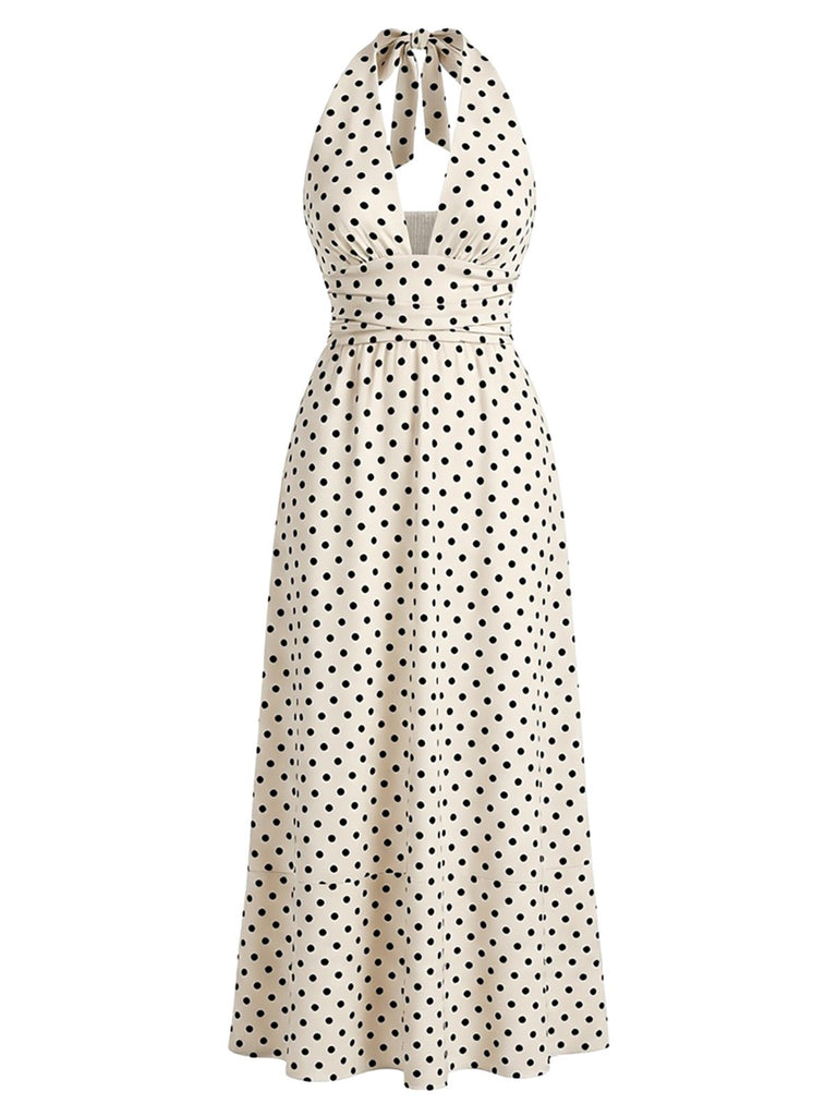 Robe Noire Longue Col Licou à Pois Années 1930