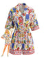 Combishort multicolore manches courtes motif fruits et col revers années 70