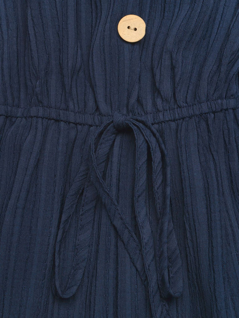 Combishort Col V à Bretelles Nouées Boutonné Bleu Années 1950 7