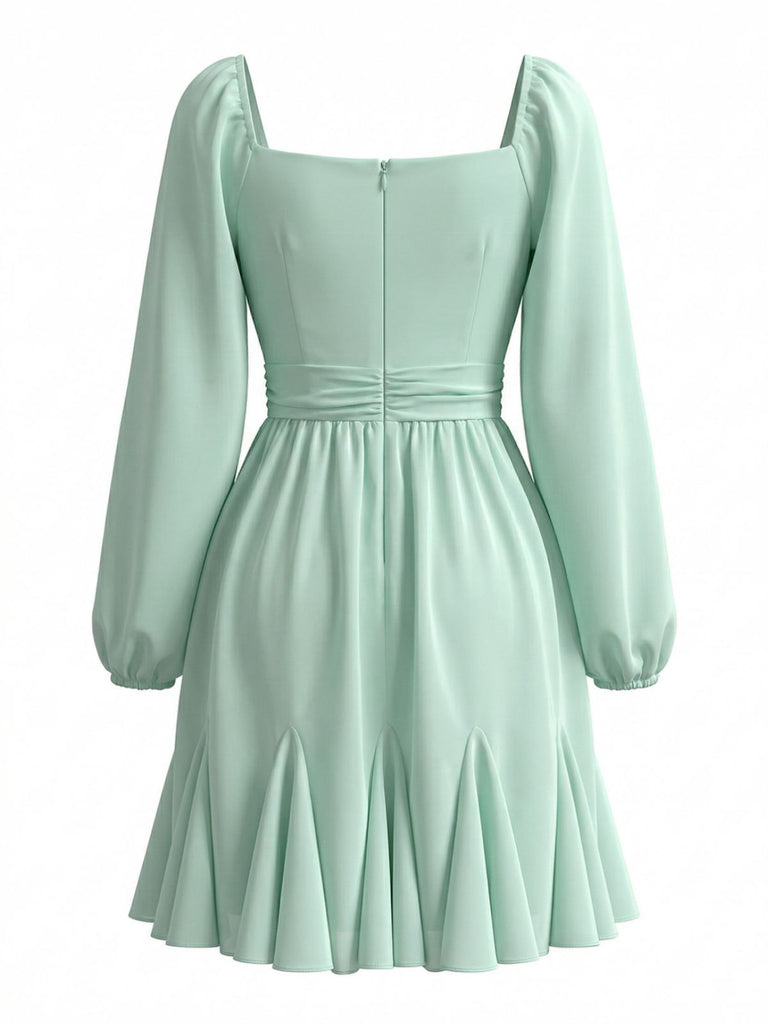Robe à Volants Manches Lanternes Mousseline Vert Clair années 50 3