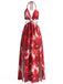 Robe Longue Halter Dos Nu Fendue Florale Années 1930 4