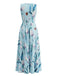 Robe Longue Col en V Floral Bleu années 30 2