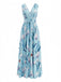 Robe Longue Col en V Floral Bleu années 30 3