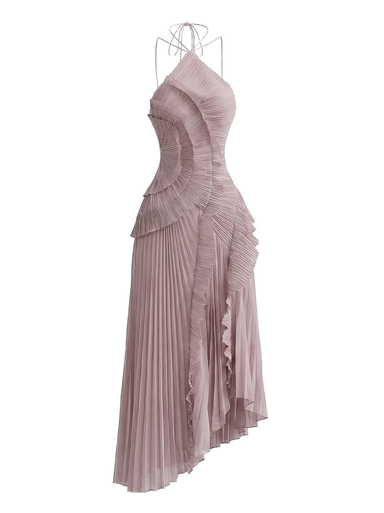 Robe Longue Halter à Volants Plissés et Fente Années '30 5