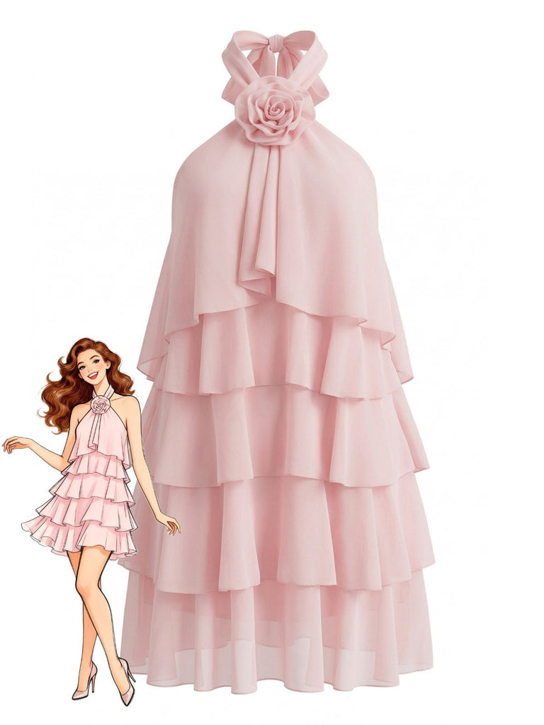 Robe Évasée à Volants Superposés Dos Nu années 60