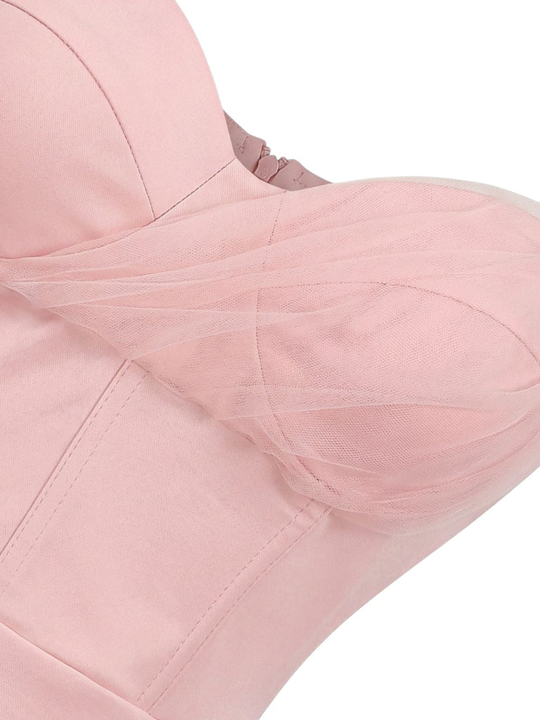 Robe Rose à Bretelles Fines et Ourlet à Volants Années '60 4