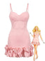 Robe Rose Ourlet à Volants Années 60
