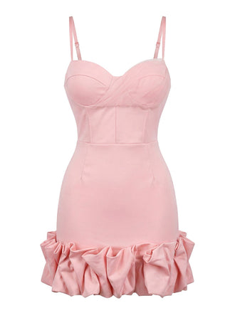 Robe Rose à Bretelles Fines et Ourlet à Volants Années '60 2